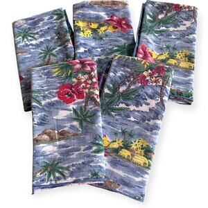 Set of 5 Fabric Napkins Tropical Floral Hawaiian Aloha Beach Coastal Floral